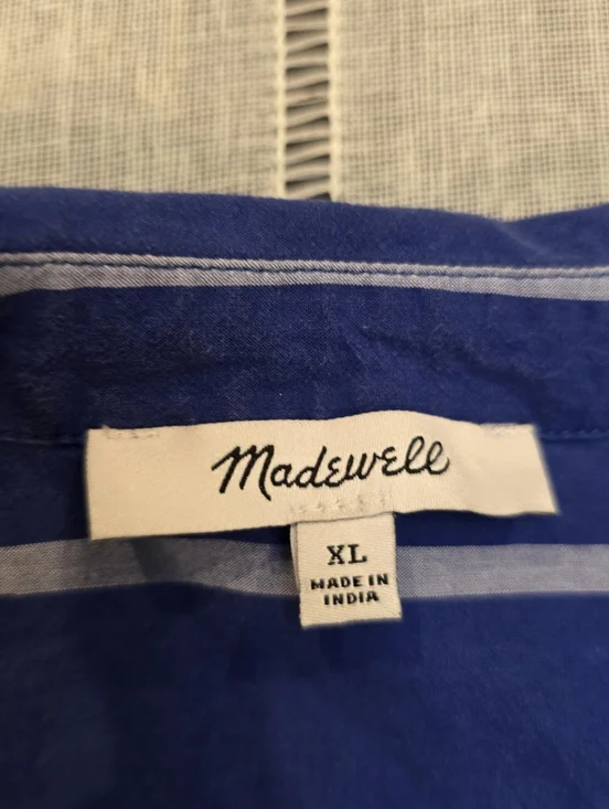 MADEWELL Blue Striped Boxy Cotton Button Up Collared Neckline Shirt Size Xl - Picture 6 of 16